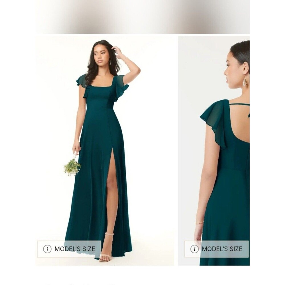 NWT Azazie Bondi Pine A-Line Evening Dress with Flutter Sleeves Size A10/US 8